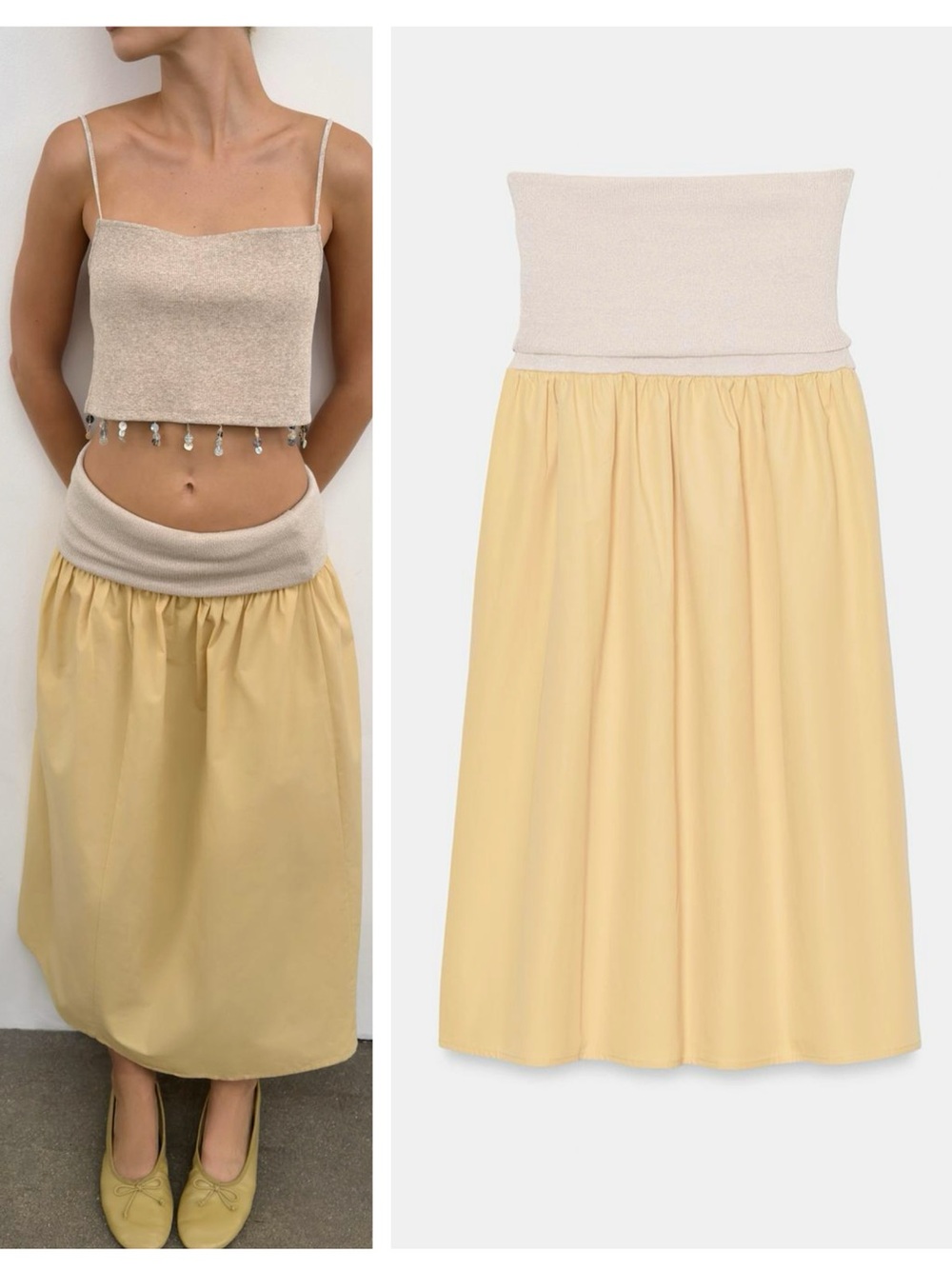 ZARA combination fabric fajin skirt